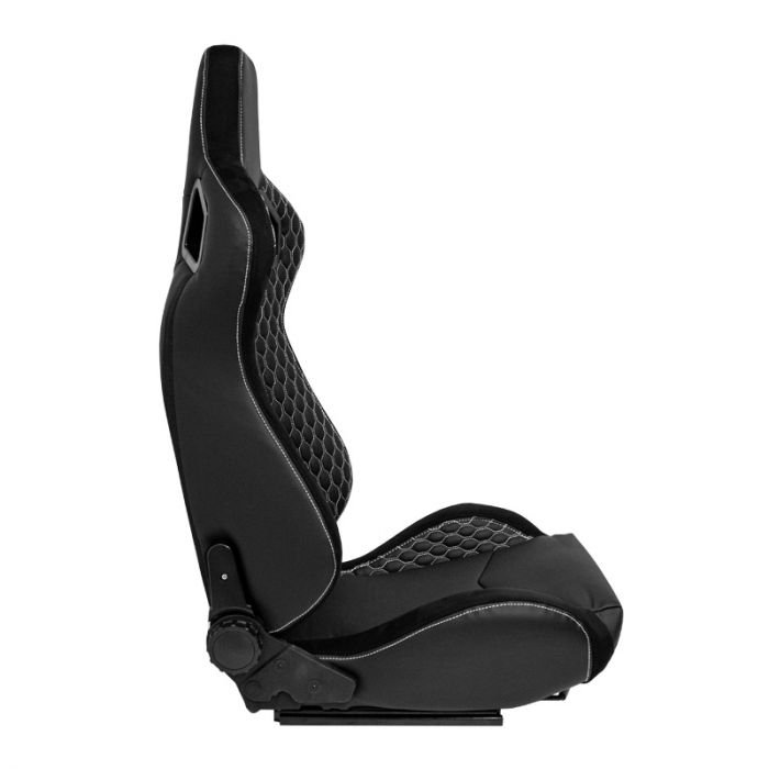 Sport seat 'JW' - Black Synthetic leather + SIlver stitching - Dual-side reclinable back-rest - incl. slides