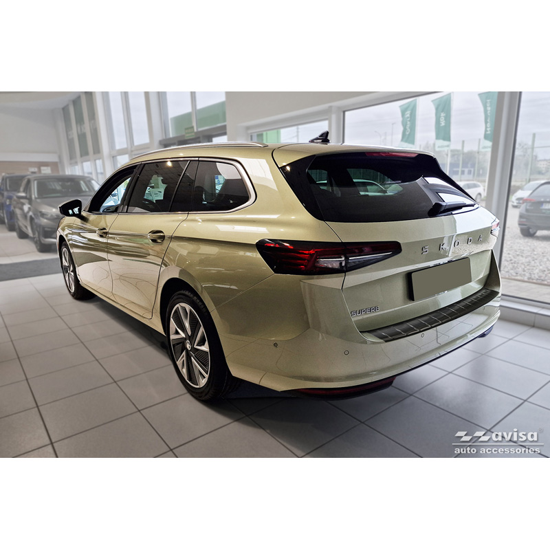 Black Stainless Steel Rear bumper protector  Skoda Superb IV Combi 2023- 'Ribs'