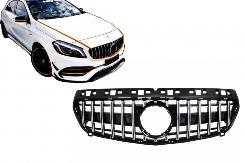 Grill passend voor Mercedes A-Klasse W176 12-15 GT-R Panamericana Chroom Glans