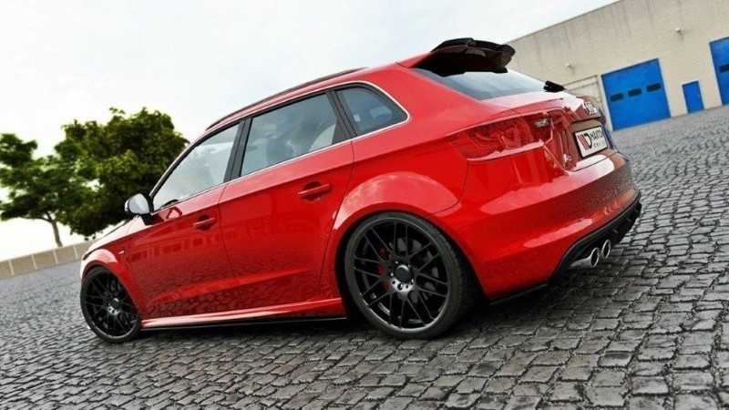Zijskirts Diffuser passend voor Audi S3 / A3 S-Line 8V / 8V FL Sportback Glanzend Zwart