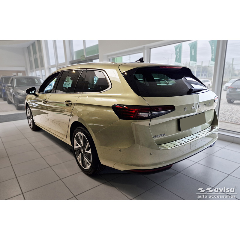 Chrome Stainless Steel Rear bumper protector  Skoda Superb IV Combi 2023- 'Ribs'