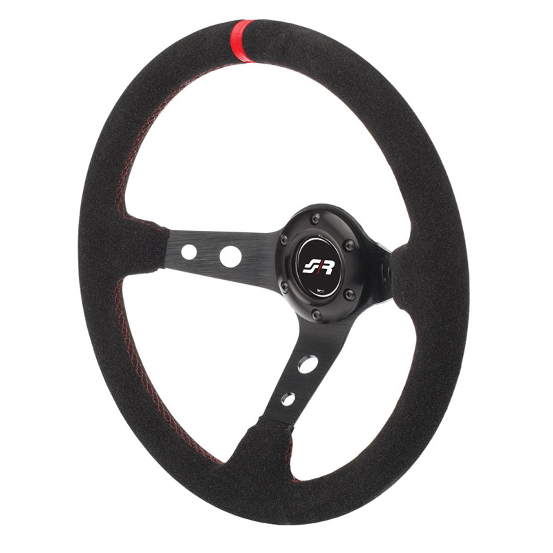 Simoni Racing Universal Steering Wheel Pitlane - Black Suede + Red Stitching - Diameter 350mm