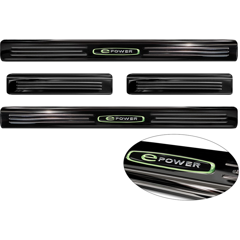 Mirror Black Inox door sill protectors  Nissan Leaf II (2E1) 2017-2022 & Facelift 2022- 'E-Power' - 4-pieces