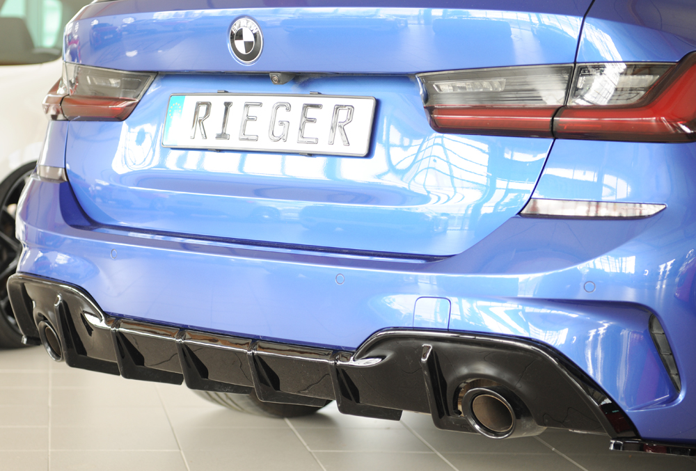 Diffuser passend voor BMW 3 Serie G20 Rieger Glans Zwart met Trekhaak