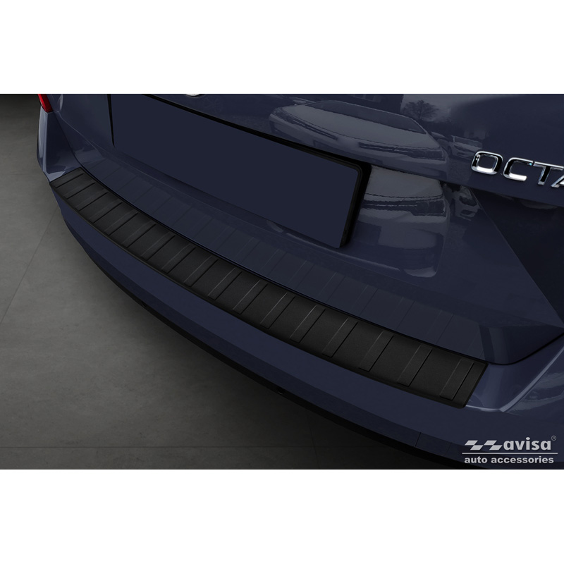 Matt Black Stainless Steel Rear bumper protector  Skoda Octavia III Combi (5E5) Facelift 2017-2020 'Ribs'