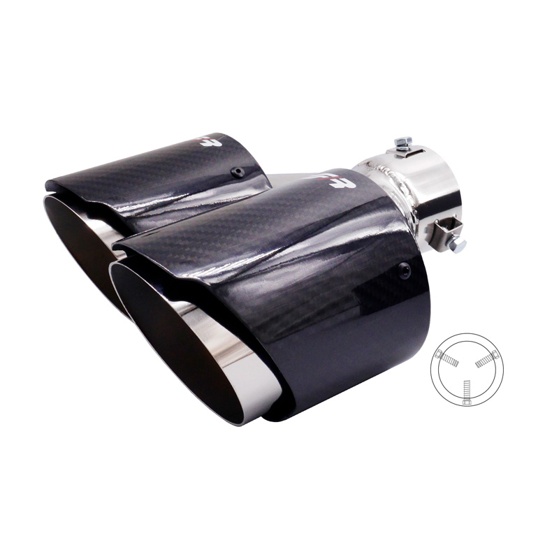 Simoni Racing Exhaust Tip Double Left Round/Slanting Inox & Carbon - Ø102xL215-230mm - Installation ->40-63mm