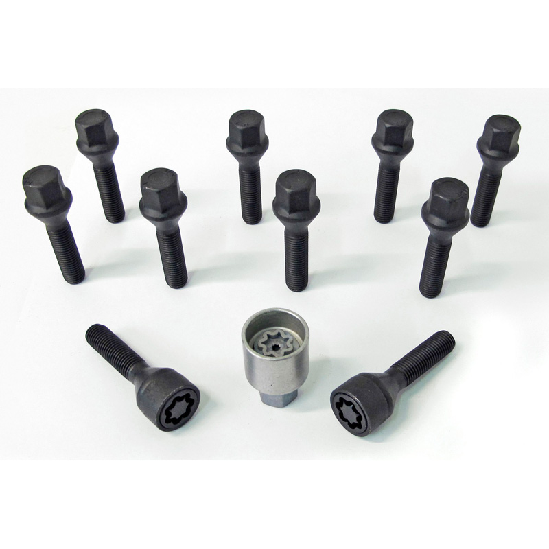 H&R Wheel bolt Set Taper-Head M12x1.50 - Length 35mm - Black - 10 pcs. - incl. wheel-locks