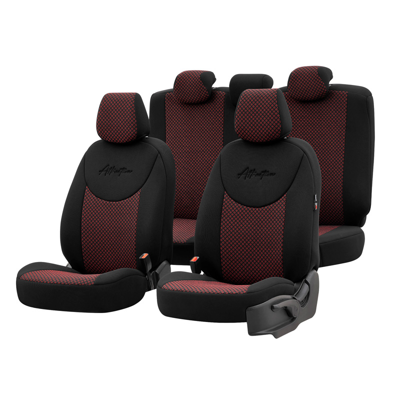Universal Fabric Seat cover set 'Attraction' Black/Maroon - 11-pieces -  Side-Airbags