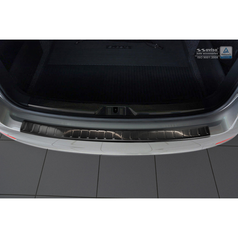 Black Stainless Steel Rear bumper protector  Skoda Superb Kombi 2013-2015 'Ribs'