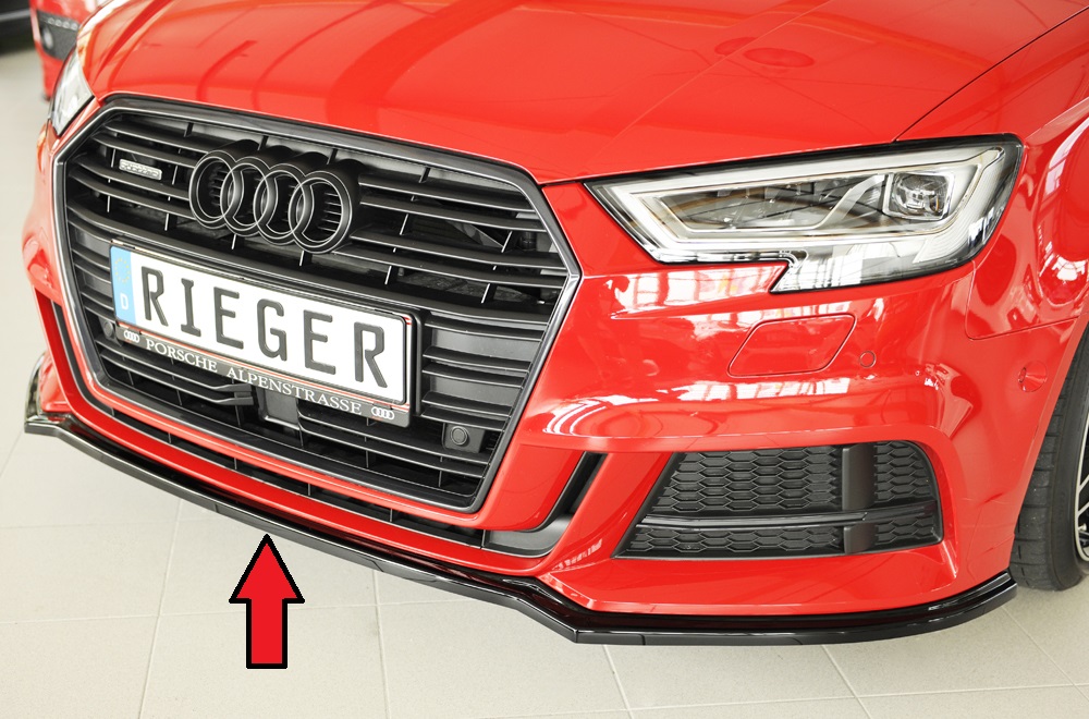 Voorspoiler passend voor Audi S3 & A3 8V S-line Rieger Zwart Glans