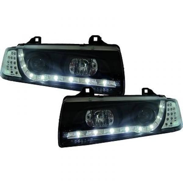 Koplampen E36 90-99 HELDERGLAS/ZWART/H1+H1