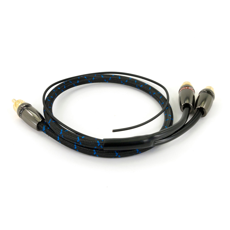 SSDN 0,5-meter High end textile wooven tripple shielded Female/Female /Male plugs splitter-cable - in blister