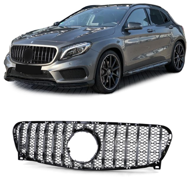 Grill passend voor Mercedes GLA X156 13-16 Glans Zwart/Chroom GT Look