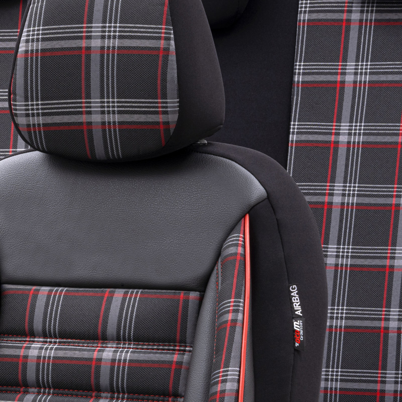 Universal Fabric Seat cover set 'Sports' Black/Grey/Red - 11-pieces -  Side-Airbags