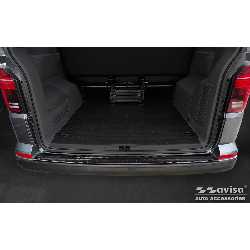 Black Stainless Steel Rear bumper protector  Volkswagen Caravelle T6 2015- & FL 2019- (with rear hatch) 'Ribs'