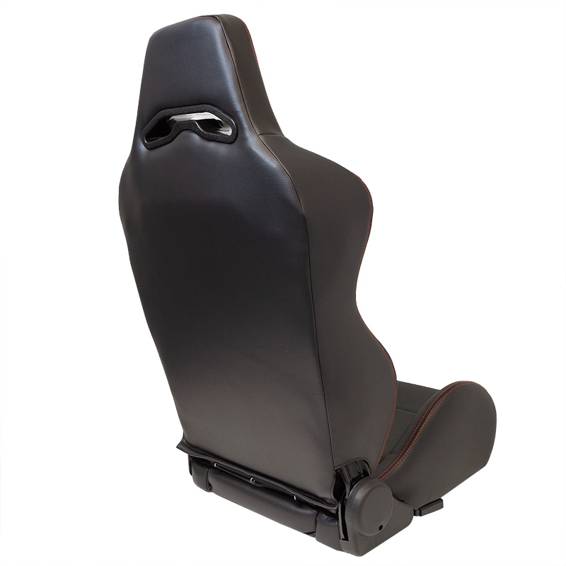 Sport seat 'Eco' - Black Synthetic leather + Red stitching - Right-side reclinable back-rest - incl. slides