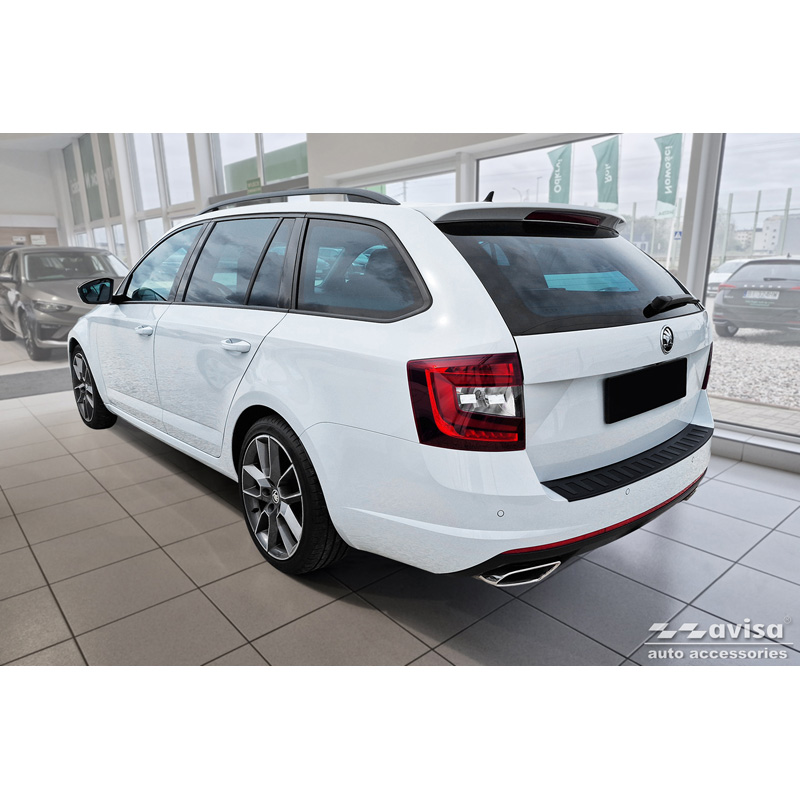 Matt Black Stainless Steel Rear bumper protector  Skoda Octavia Combi RS (5E5) 2013-2017 & FL 2017-2020 'Ribs'