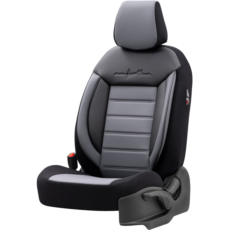 Universal Leather/Fabric Seat cover set 'Comfortline' Black/Grey - 11-pieces -  Side-Airbags