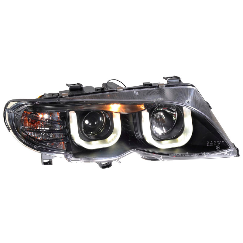 Set Headlights in DRL-Look  BMW 3-Series E46 Sedan/Touring 2002-2005 - Black - incl. Levelling Motor