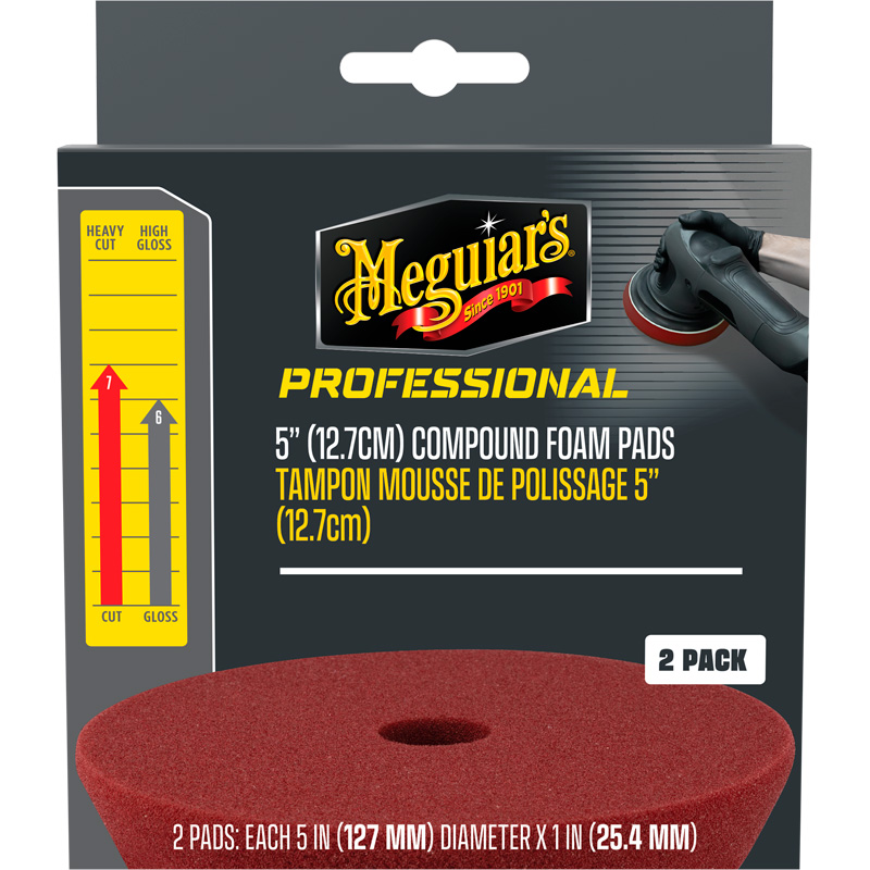 Meguiar's Professional Foam Compound Pads - 5'“ diameter x 1”' (127mm x 25.4mm) - Red - set of 2