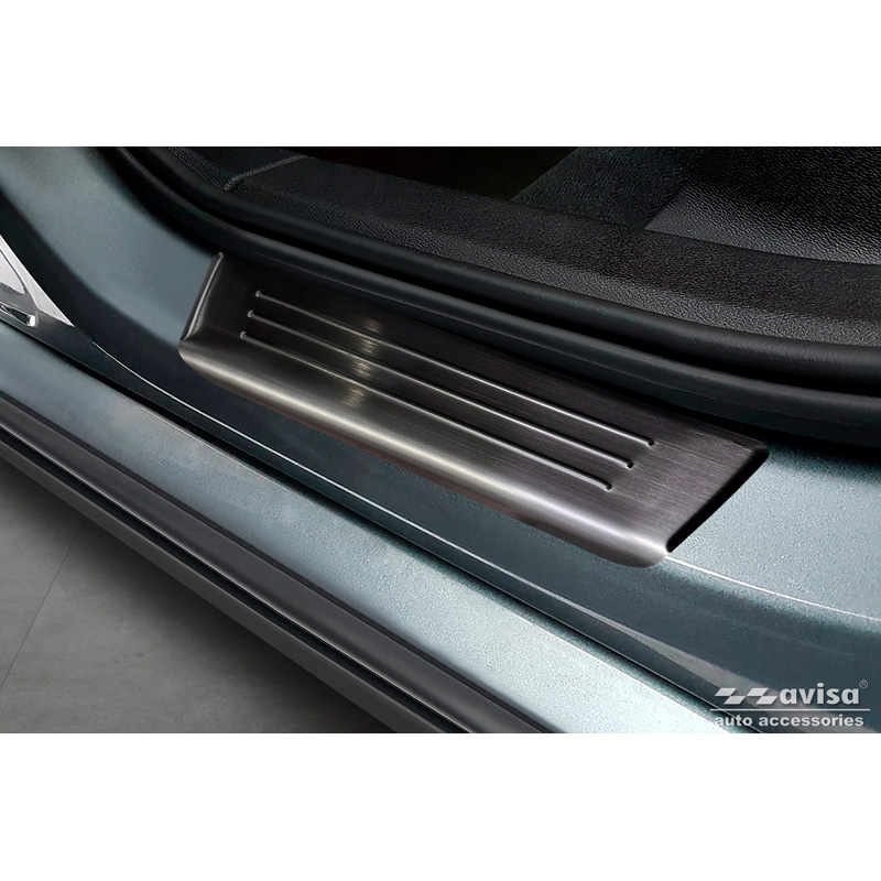 Black Inox door sill protectors  Volvo S60 III & V60 II 2018- - 'Lines' - 4-pieces