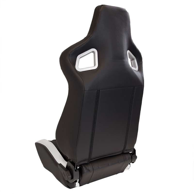 Sport seat 'RS6-II' - Matt-Black/White Synthetic leather - Dual-side reclinable back-rest - incl. slides