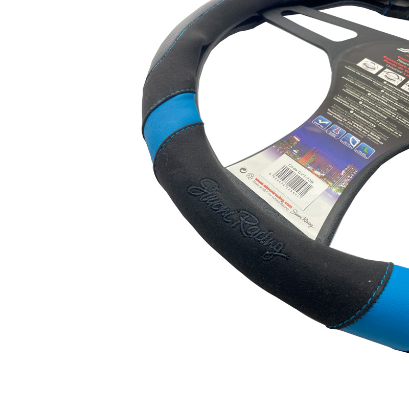 Simoni Racing Steering Wheel Cover Good Vibe B - Black Ecoleather/Microfiber/Carbon Look + Blue Inserts - 37-39cm