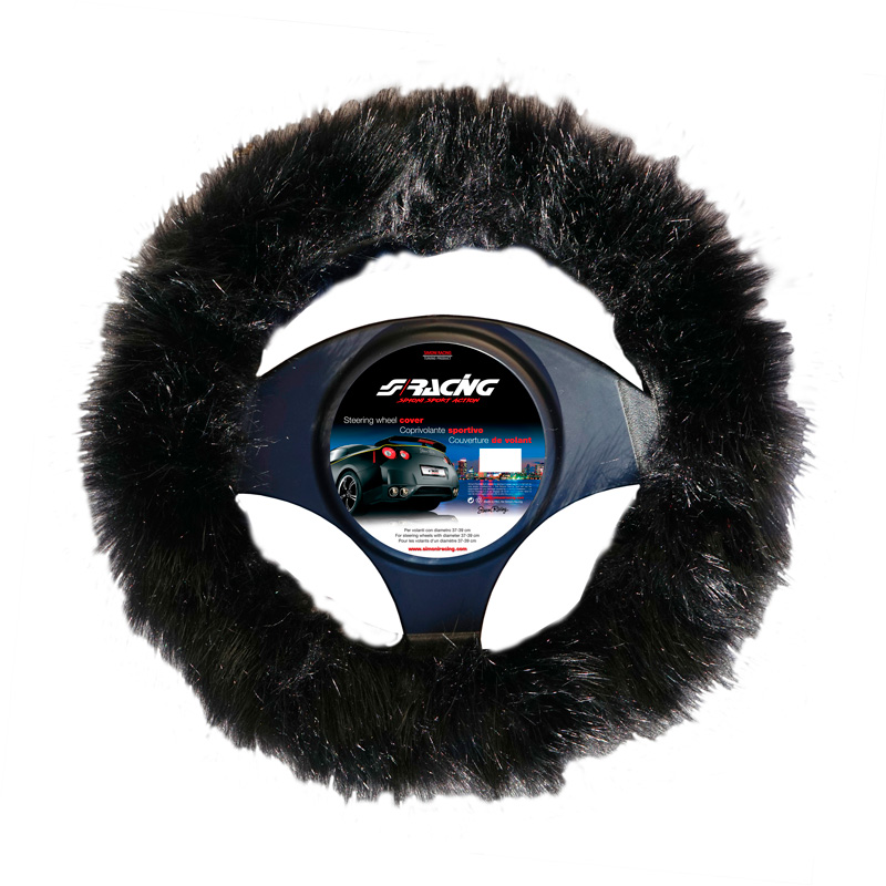 Simoni Racing Steering Wheel Cover Fluffy Fur - Black - 37-39cm