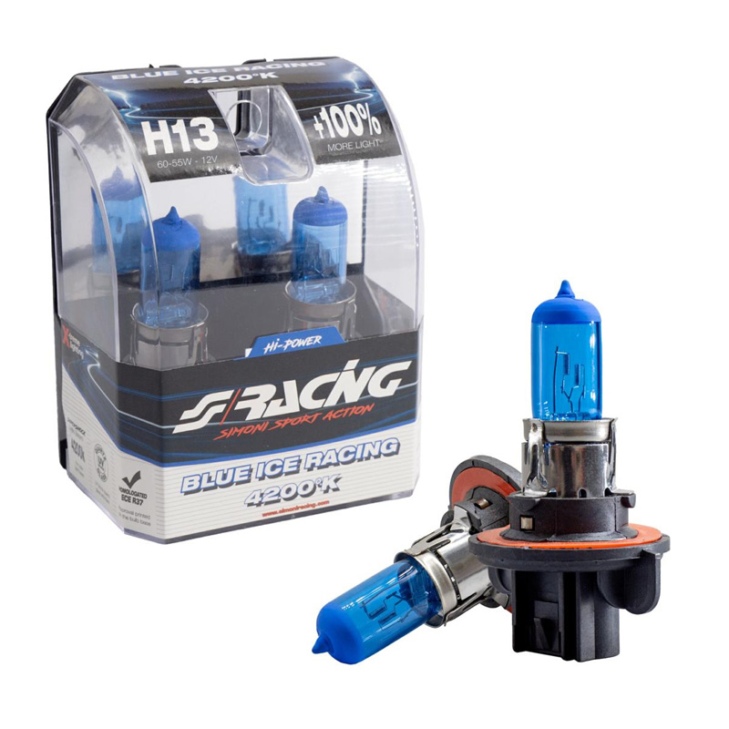 Simoni Racing Halogen Bulbs 'Blue Ice Racing' H13 (4200K) 12V/60-55W, set of 2 pieces ECE-R37