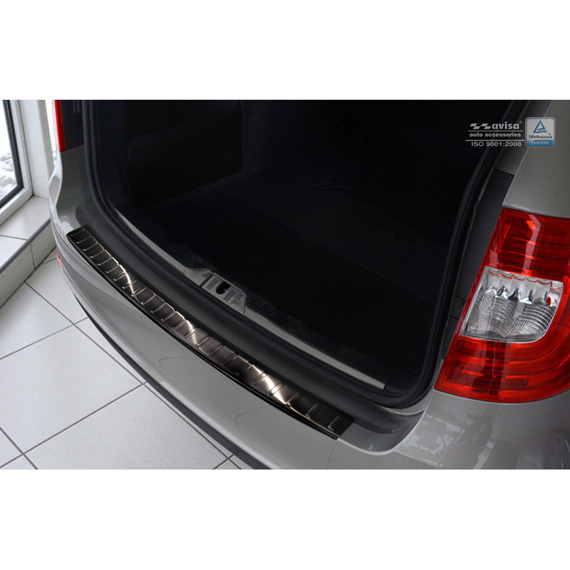 Black Stainless Steel Rear bumper protector  Skoda Superb Kombi 2013-2015 'Ribs'