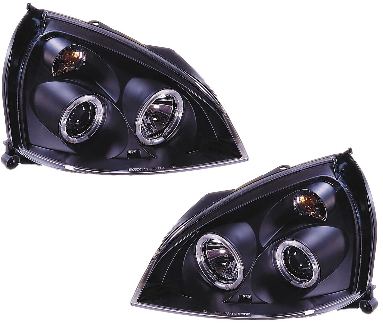 Set Headlights  Renault Clio II Facelift 2001-2005 - Black - incl. Halos