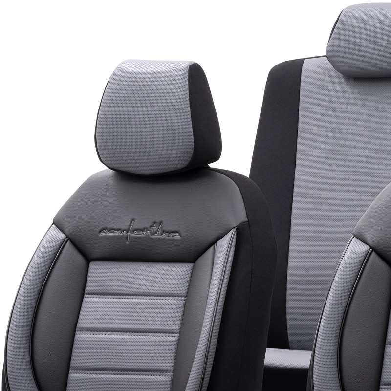 Universal Leather/Fabric Seat cover set 'Comfortline' Black/Grey - 11-pieces -  Side-Airbags
