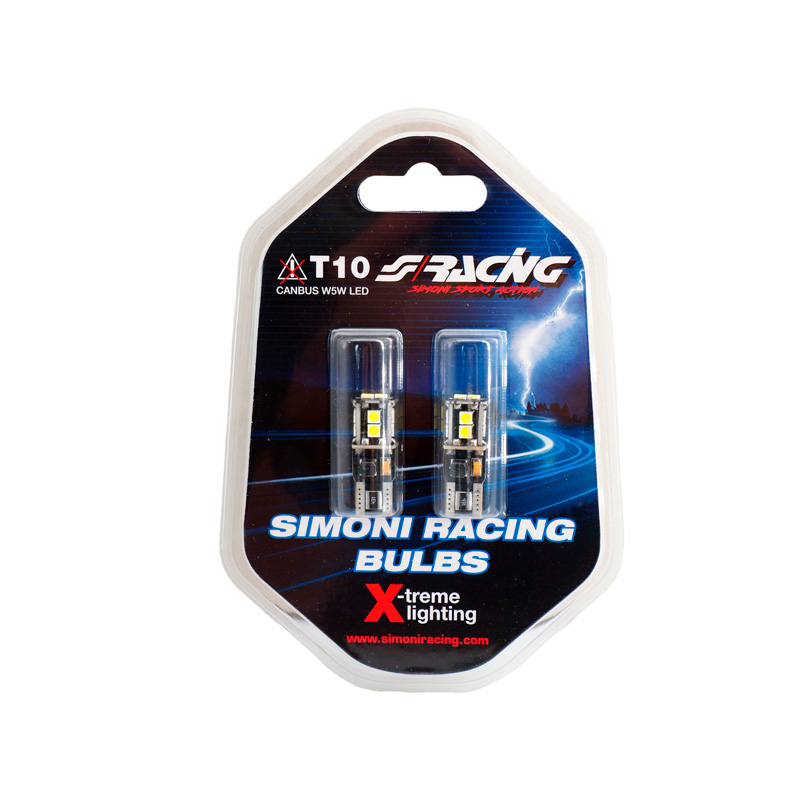 Simoni Racing T10 10-LED Bulbs 'Canbus No-Polarity' - High Brightness Superwhite - Set of 2 pieces