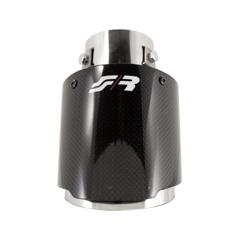Simoni Racing Exhaust Tip Round/Slanted Shiny-Carbon+Inox - Ø102xL155mm - Installation 63mm