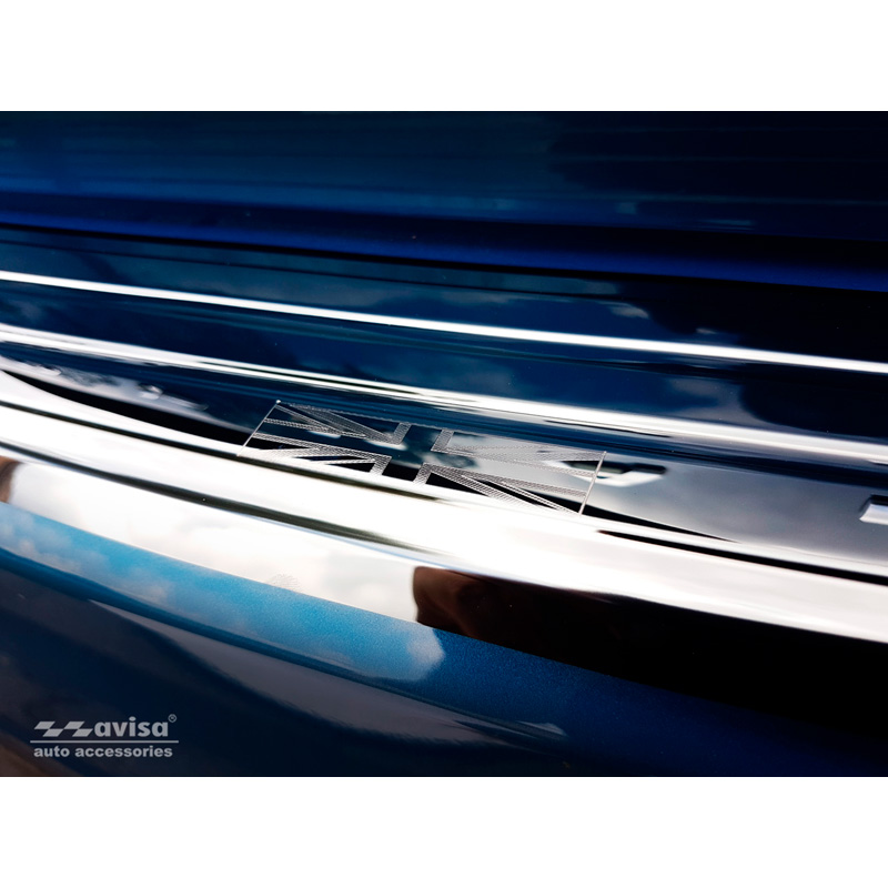 Black Mirror Stainless Steel Rear bumper protector  Mini Countryman F60 2016-2020 'flag/lines'