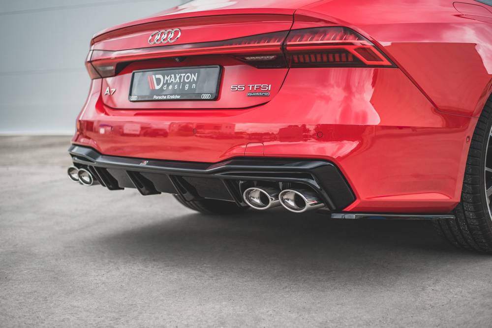 Diffuser passend voor Audi A7 C8 S-Line Maxton Glans Zwart Chrome Sierstukken