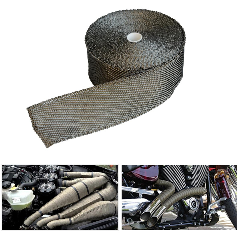 Simoni Racing Exhaust Heat-Insulating Wrapping Kit 1 - 15m x 5cm + 6 clamps < 1000°C - Titanium Fibre