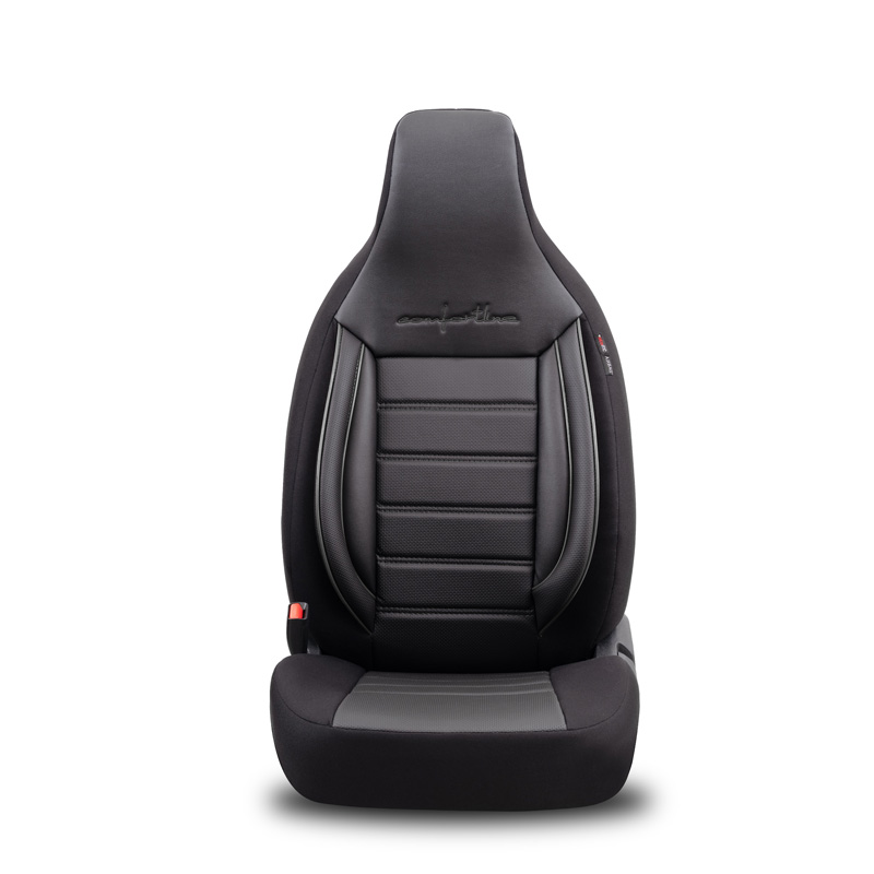 Universal Leather/Fabric 'CityBug' Seat cover set 'Comfortline' Black/Grey - 9-pieces -  Side-Airbags