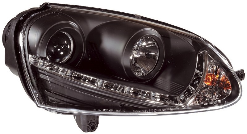 Headlights VW Golf V 03- black + HID whiteh orginal led daylight