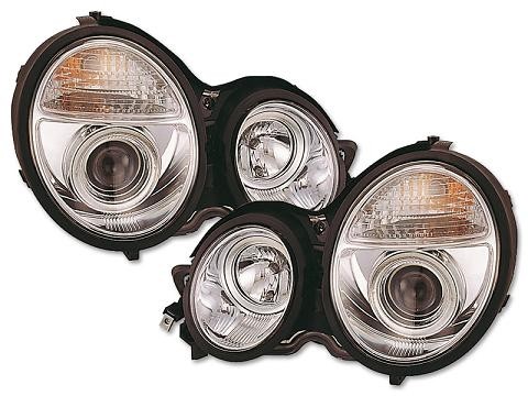 Headlights Mercedes E-Class W210 95-98 Angel Eyes Chrome