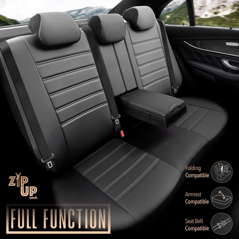 Universal Full-Leather Seat cover set 'Inspire' Black - 11-pieces -  Side-Airbags