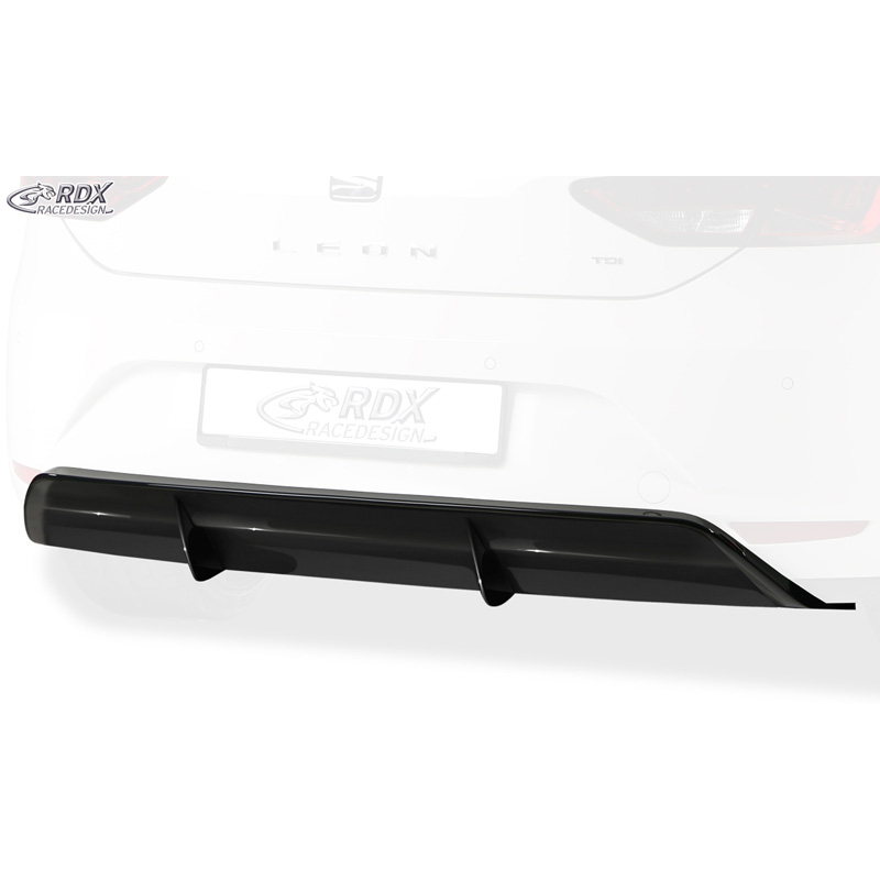 Rear bumper skirt 'Diffuser'  Seat Leon 5F SC/5-doors 2013-2017 excl. ST/FR/Cupra (ABS glossy black)