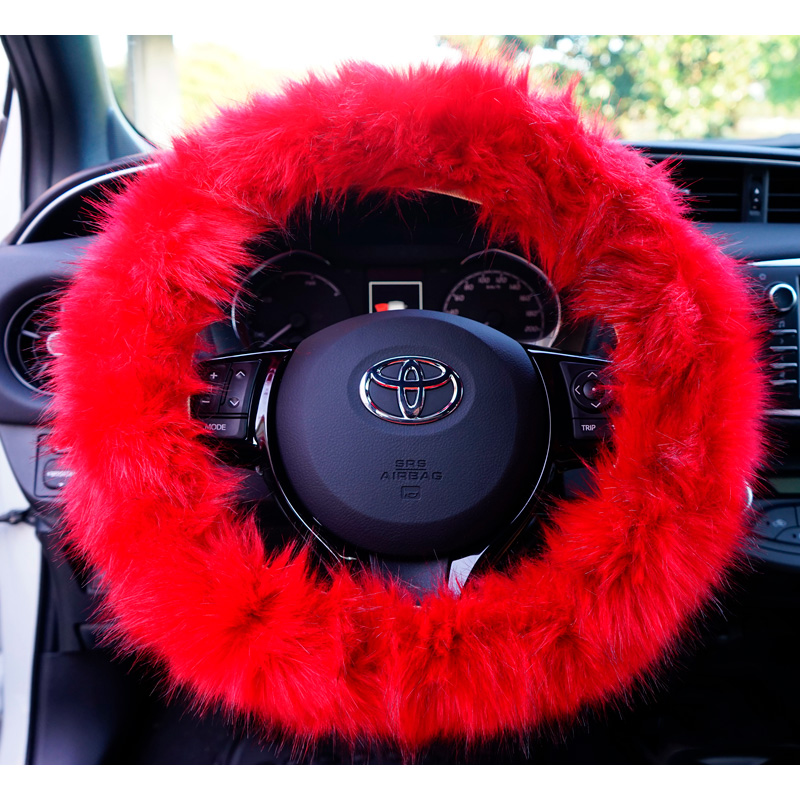 Simoni Racing Steering Wheel Cover Fluffy Fur - Red - 37-39cm