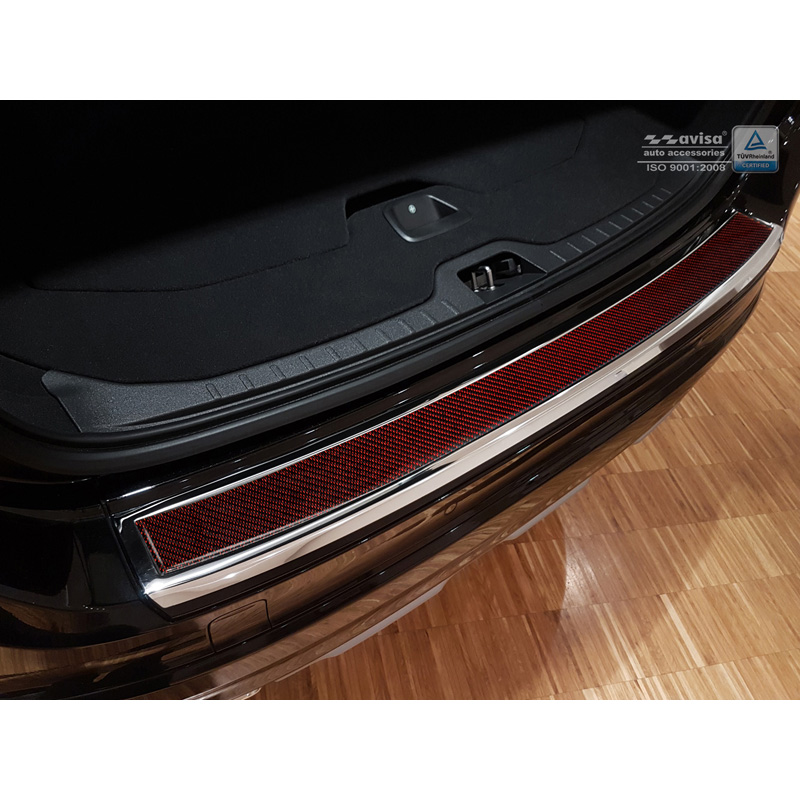 Stainless Steel Rear bumper protector 'Deluxe'  Volvo XC60 2013-2016 Chrom/Red-Black Carbon