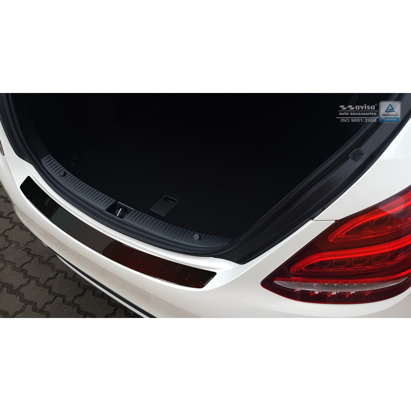 Carbon Rear bumper protector  Mercedes C-Class W205 Sedan 2014-2021 Red-Black Carbon