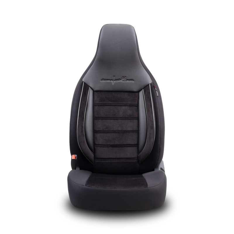 Universal Velours/Fabric 'CityBug' Seat cover set 'Comfortline' Black/Grey - 9-pieces -  Side-Airbags
