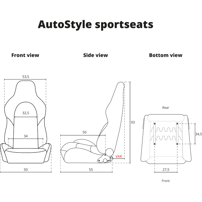 Sport seat 'VGR' - Black Fabric + Fabric in Red checkered pattern + Red stitching - Dual-side reclinable back-rest - incl. slides