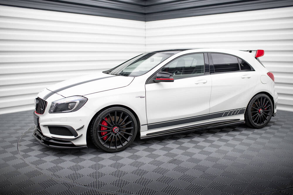 Zijskirts passend voor Mercedes A Klasse AMG Pakket / A45 AMG W176 Maxton Glans Zwart