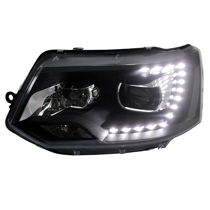 Headlights VW T5 Van 09-15 LED Daytime Running Lights Black
