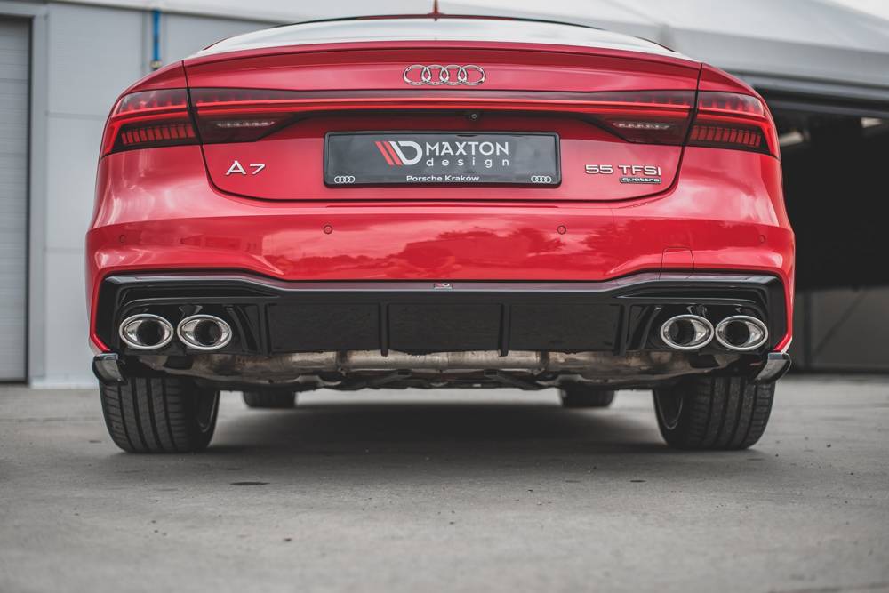 Diffuser passend voor Audi A7 C8 S-Line Maxton Glans Zwart Chrome Sierstukken